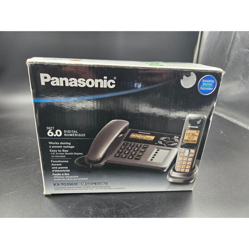 Panasonic KX-TG1061C DECT 6.0 Corded Cordless Phone Answering System Gray